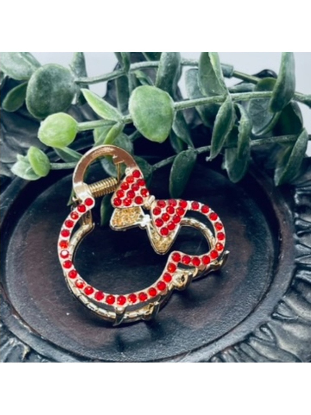 Gold-Tone Red Crystal Minnie Mouse Ring Holder Clip FINAL PRICE DROP